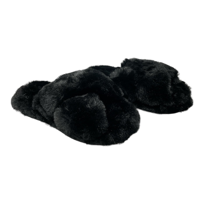 Steve Madden Ladies Faux Fur Fluffy Criss Cross Slip On Slippers Ewirelessgear