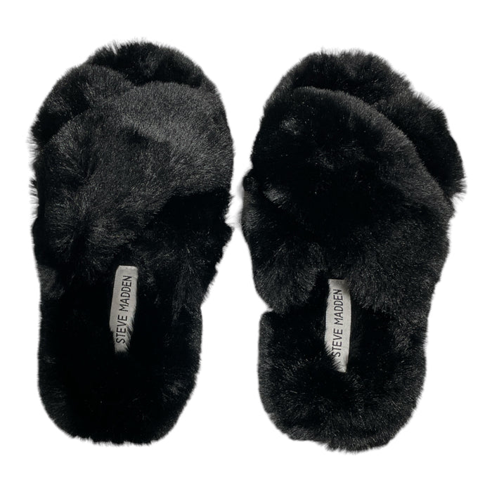 Steve Madden Ladies Faux Fur Fluffy Criss Cross Slip On Slippers