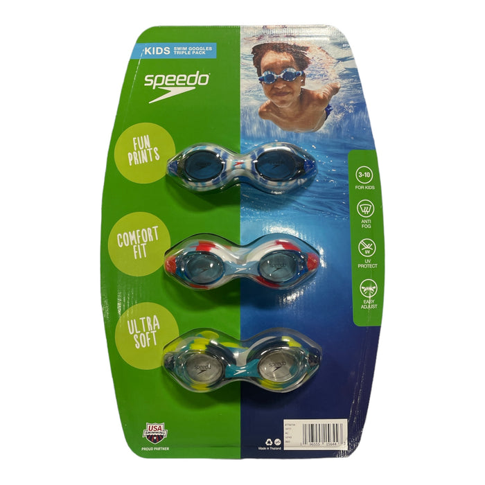 Speedo Kids Swimming Goggles, Anti-Fog, Silicone Strap (Ages 3-10, 3 Pack)