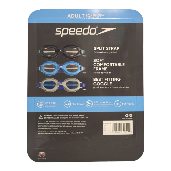 Speedo Adults Anti-Fog Flex Frame Swim Goggles, 3pk