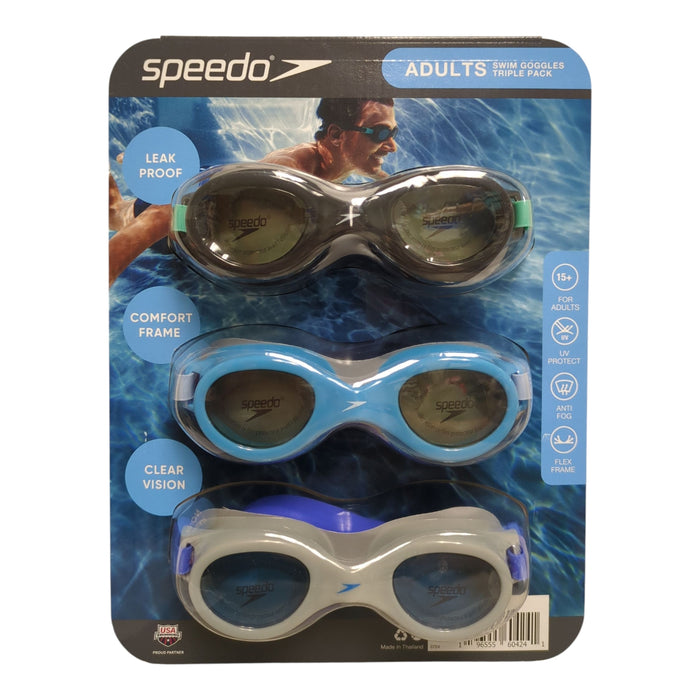 Speedo Adults Anti-Fog Flex Frame Swim Goggles, 3pk