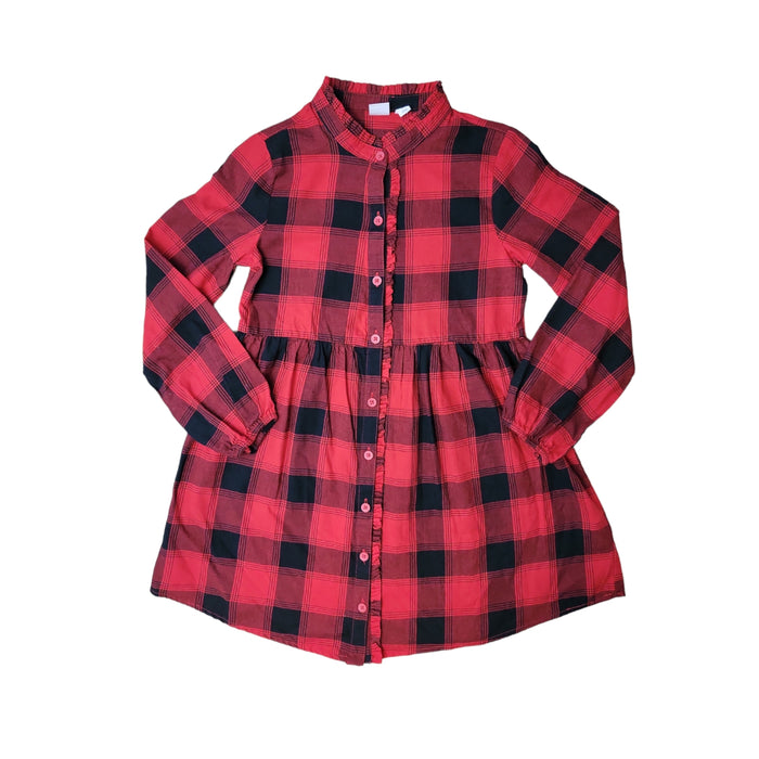 Gap Kids Girls Red and Black Buffalo Plaid Holiday Shirtdress