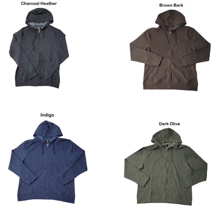 Lee Men's Full Zip Long Sleeve Adjustable Drawstring Textured Hoodie