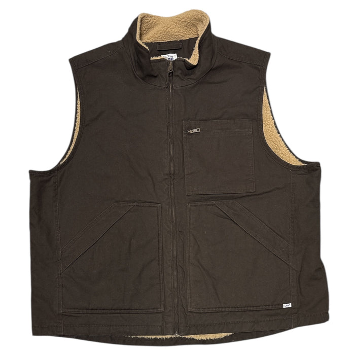 Lee Men's Faux Sherpa Lined Full Zip Canvas Workwear Vest w/ Pockets