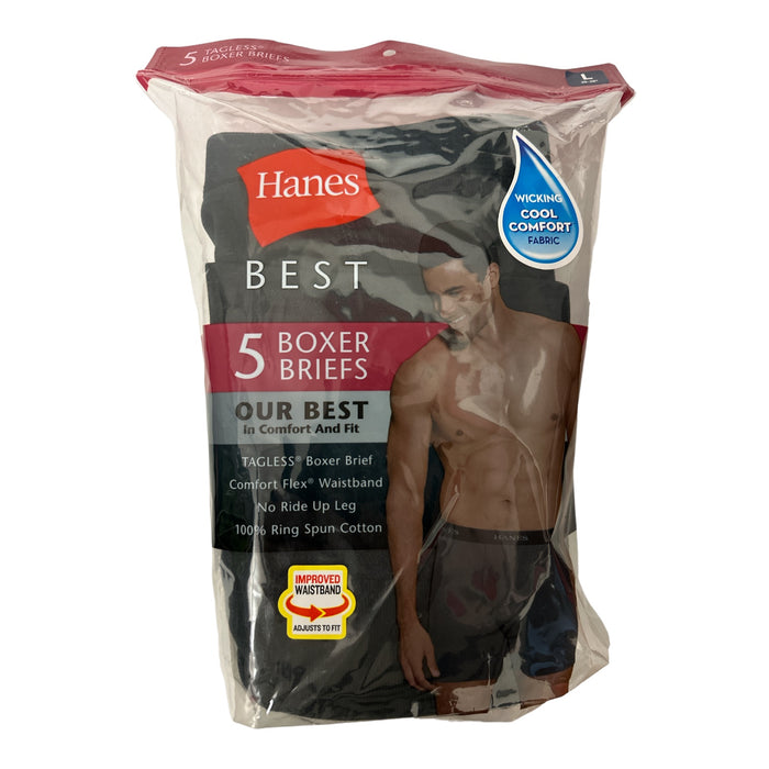 Hanes Men's 5-Pack Best Comfort & Fit Tagless Flex Waistband No Ride-Up Leg Boxer Briefs