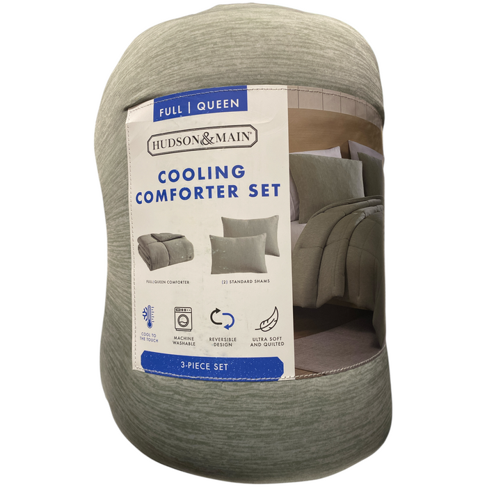 Hudson & Main 3-Piece Cooling Reversible Comforter Set, Full/Queen