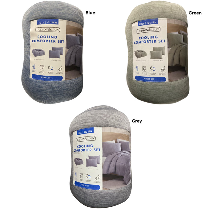 Hudson & Main 3-Piece Cooling Reversible Comforter Set, Full/Queen