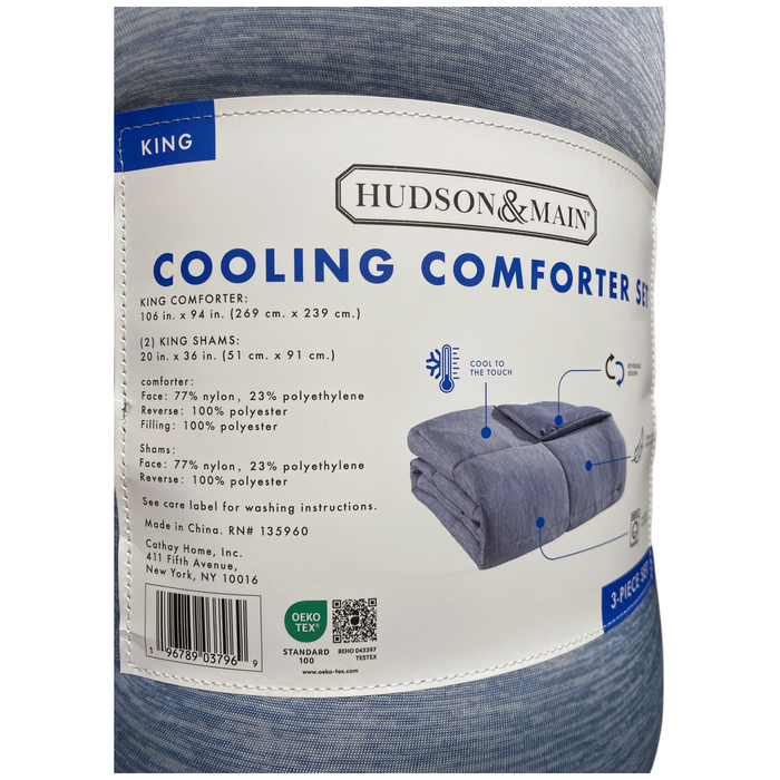 Hudson & Main 3-Piece Cooling Reversible Comforter Set, King