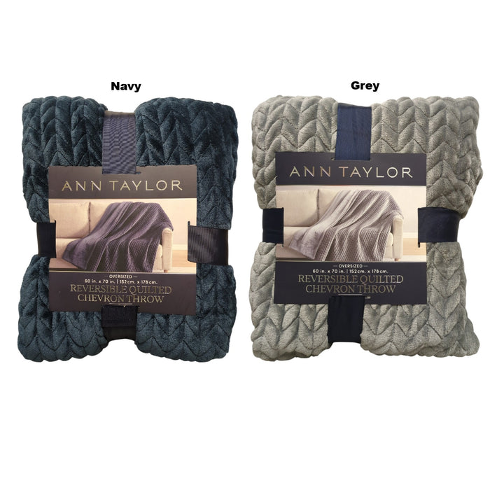 Ann Taylor All-Season Quilted Chevron Plush Throw Blanket, 60" x 70"
