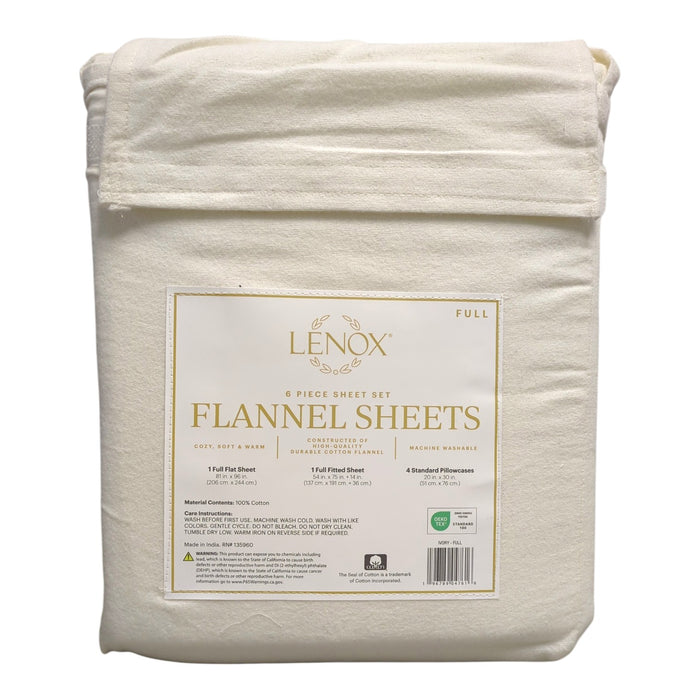 Lenox 6-Piece Soft & Warm 100% Cotton Flannel Sheet Set, Full