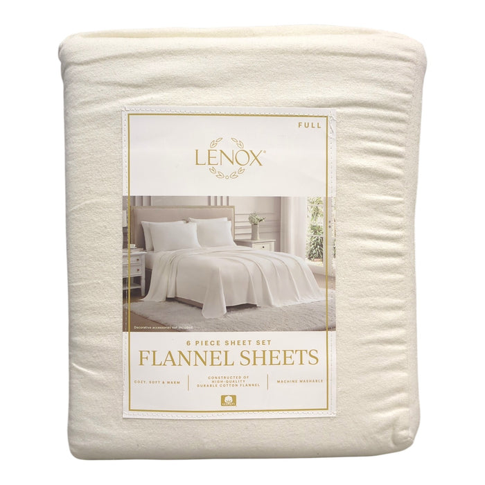 Lenox 6-Piece Soft & Warm 100% Cotton Flannel Sheet Set, Full