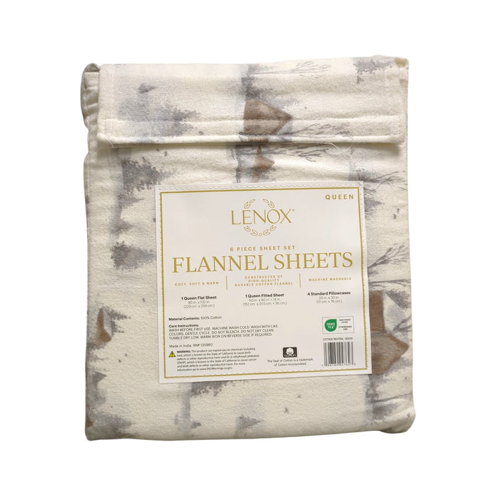 Lenox 6-Piece Soft & Warm 100% Cotton Flannel Sheet Set, Queen