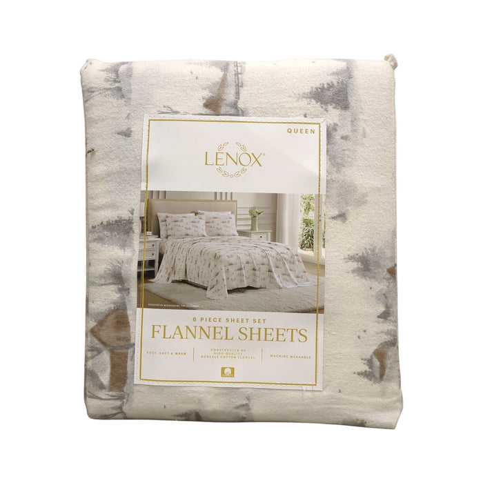Lenox 6-Piece Soft & Warm 100% Cotton Flannel Sheet Set, Queen