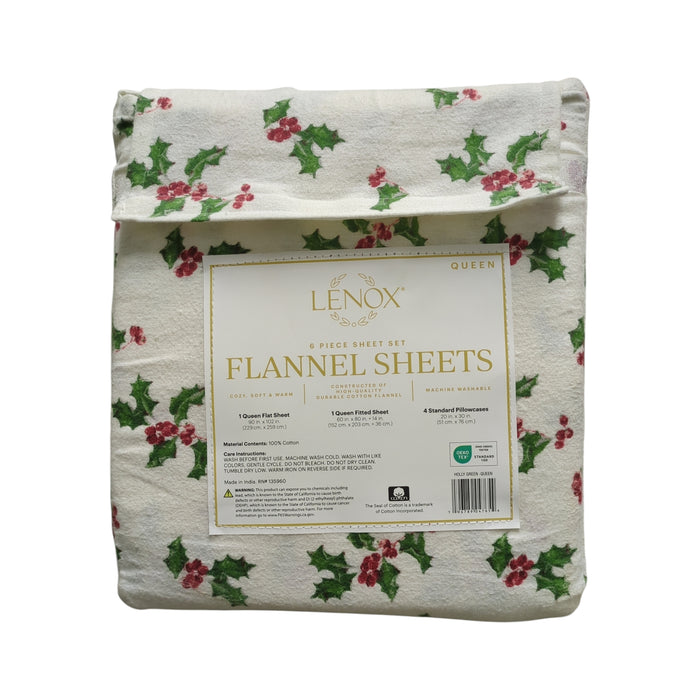 Lenox 6-Piece Soft & Warm 100% Cotton Flannel Sheet Set, Queen