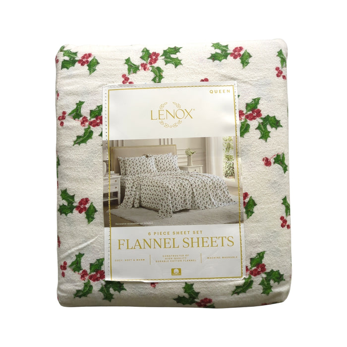 Lenox 6-Piece Soft & Warm 100% Cotton Flannel Sheet Set, Queen