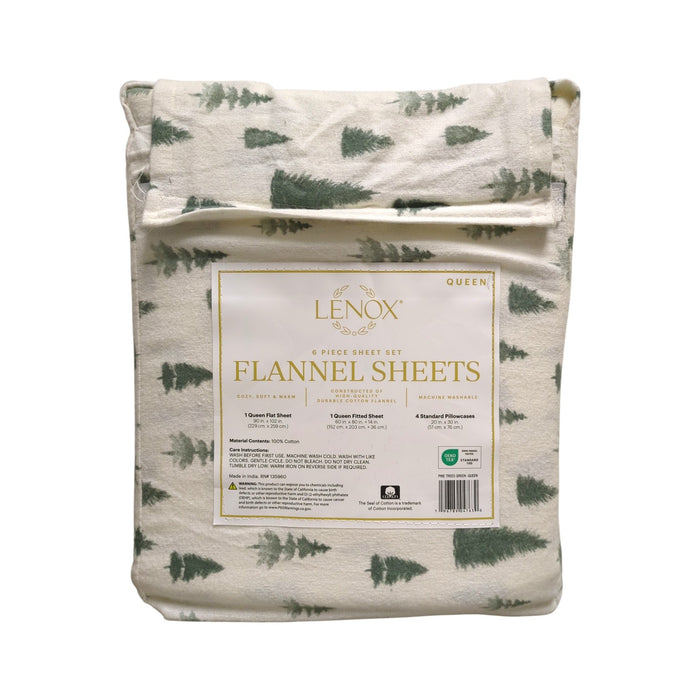 Lenox 6-Piece Soft & Warm 100% Cotton Flannel Sheet Set, Queen
