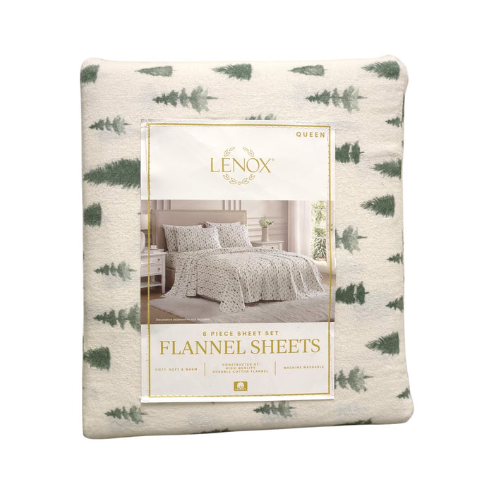 Lenox 6-Piece Soft & Warm 100% Cotton Flannel Sheet Set, Queen