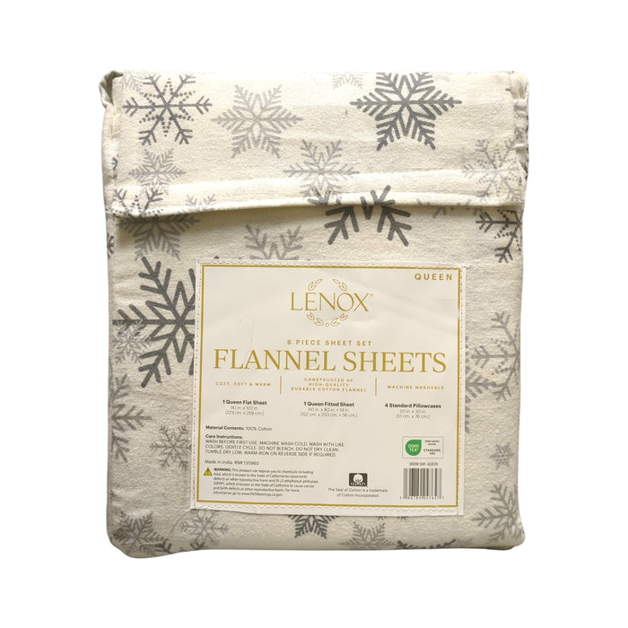 Lenox 6-Piece Soft & Warm 100% Cotton Flannel Sheet Set, Queen