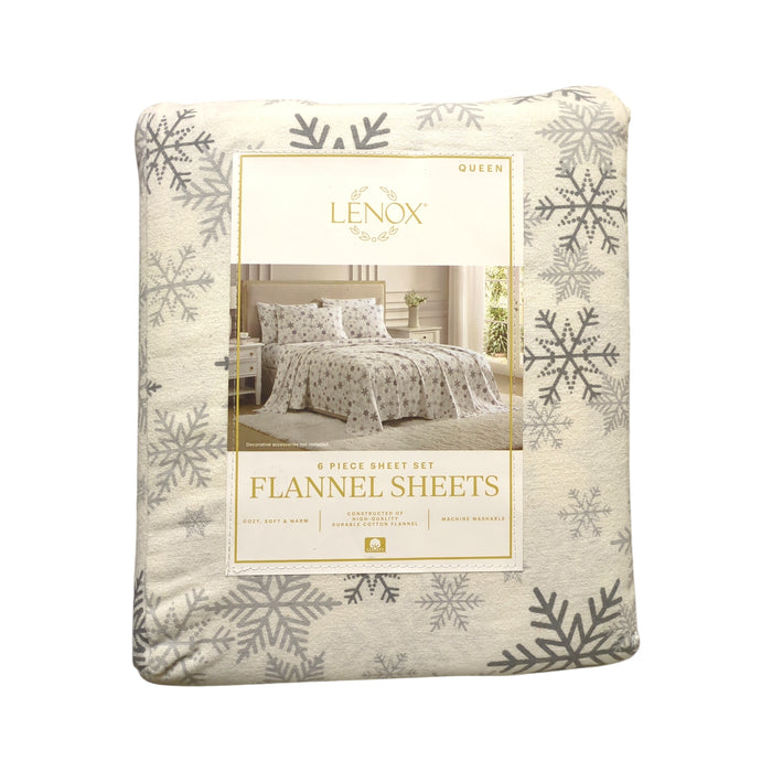 Lenox 6-Piece Soft & Warm 100% Cotton Flannel Sheet Set, Queen
