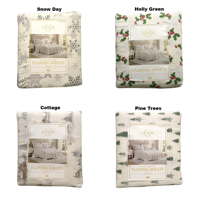 Lenox 6-Piece Soft & Warm 100% Cotton Flannel Sheet Set, Queen