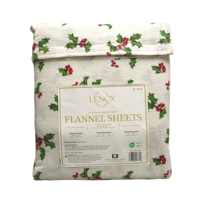 Lenox 6-Piece Soft & Warm 100% Cotton Flannel Sheet Set, King