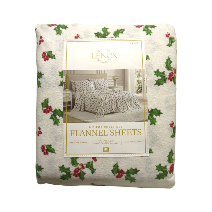 Lenox 6-Piece Soft & Warm 100% Cotton Flannel Sheet Set, King