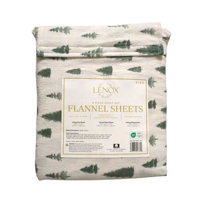 Lenox 6-Piece Soft & Warm 100% Cotton Flannel Sheet Set, King