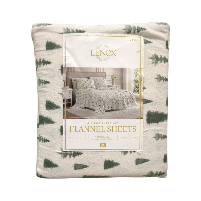 Lenox 6-Piece Soft & Warm 100% Cotton Flannel Sheet Set, King