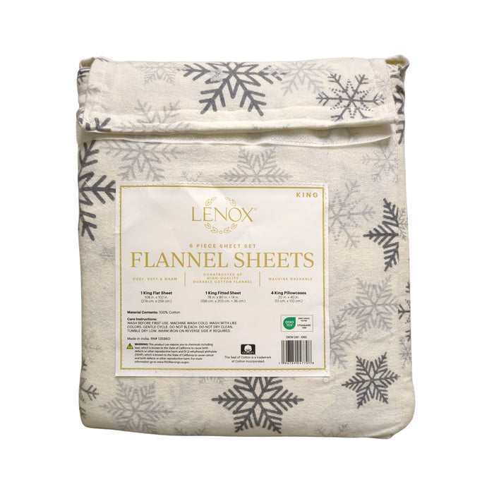 Lenox 6-Piece Soft & Warm 100% Cotton Flannel Sheet Set, King