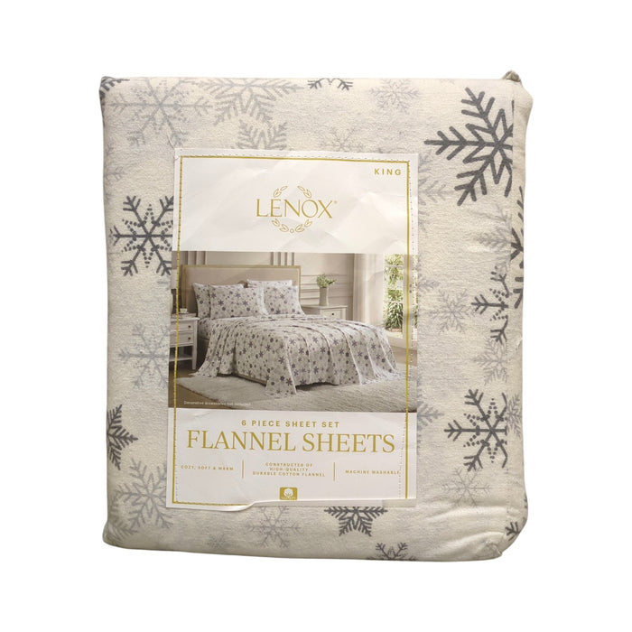 Lenox 6-Piece Soft & Warm 100% Cotton Flannel Sheet Set, King