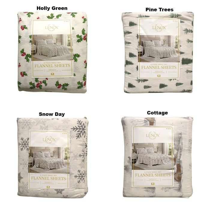 Lenox 6-Piece Soft & Warm 100% Cotton Flannel Sheet Set, King