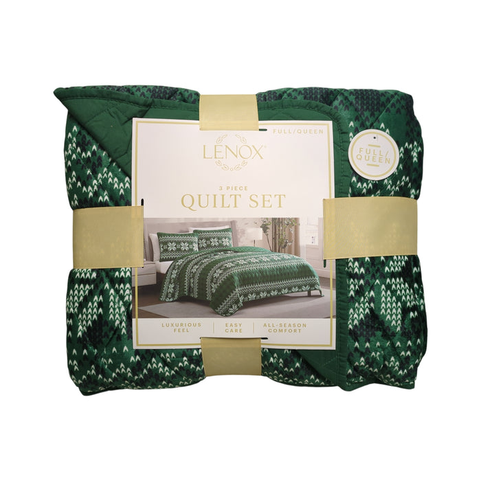 Lenox 3-Piece Polyester Holiday Patterened Quilt Set, Full/Queen