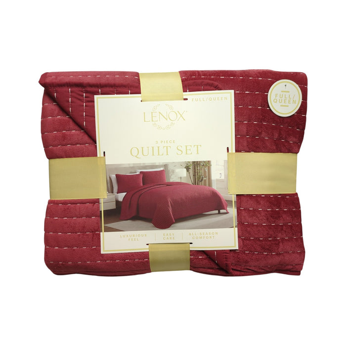 Lenox 3-Piece Polyester Holiday Patterened Quilt Set, Full/Queen