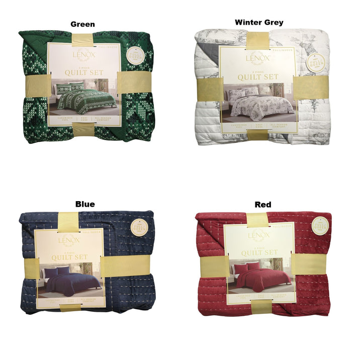 Lenox 3-Piece Polyester Holiday Patterened Quilt Set, Full/Queen