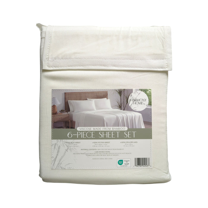 Harmony Home 6-Piece Sheet Set, Viscoise Made from Bamboo, King