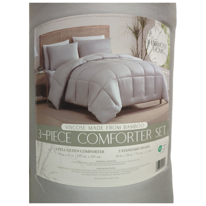 Harmony Home Soft Viscose Thermal Regulating 3 Piece Comforter Set, Full/Queen