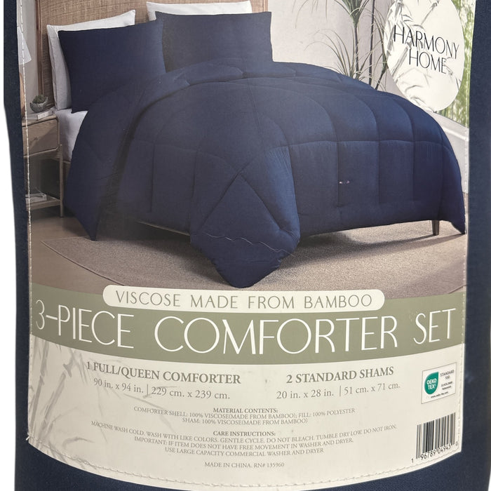 Harmony Home Soft Viscose Thermal Regulating 3 Piece Comforter Set, Full/Queen