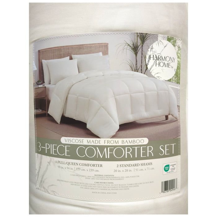 Harmony Home Soft Viscose Thermal Regulating 3 Piece Comforter Set, Full/Queen
