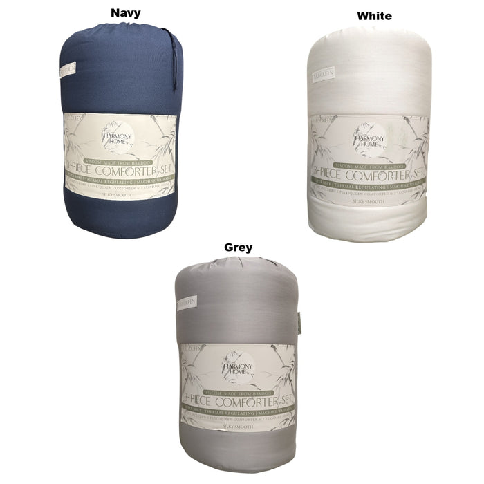 Harmony Home Soft Viscose Thermal Regulating 3 Piece Comforter Set, Full/Queen
