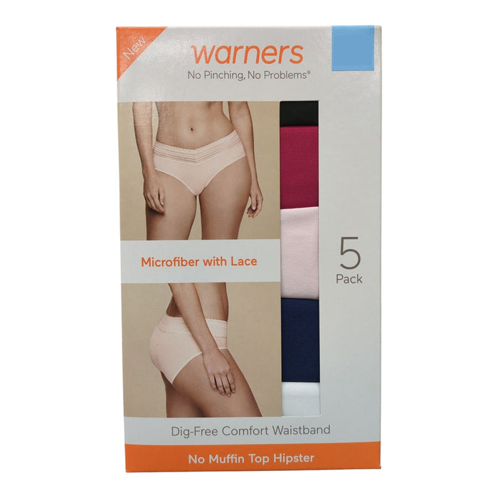 Warners Women's 5-Pack No Pinching, Lace Waistband Hipster