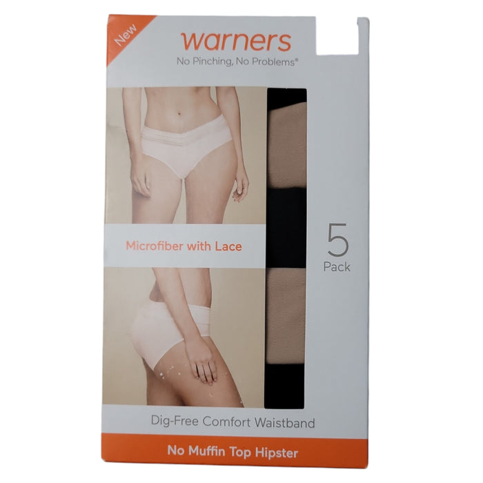 Warners Women's 5-Pack No Pinching, Lace Waistband Hipster