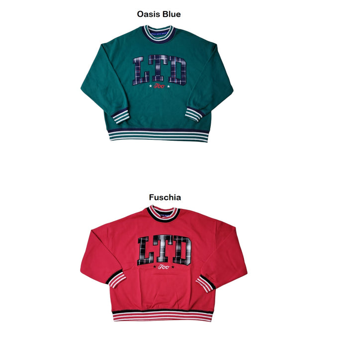 Limited Too Girls Plaid Applique Long Sleeve Crewneck Sweatshirt