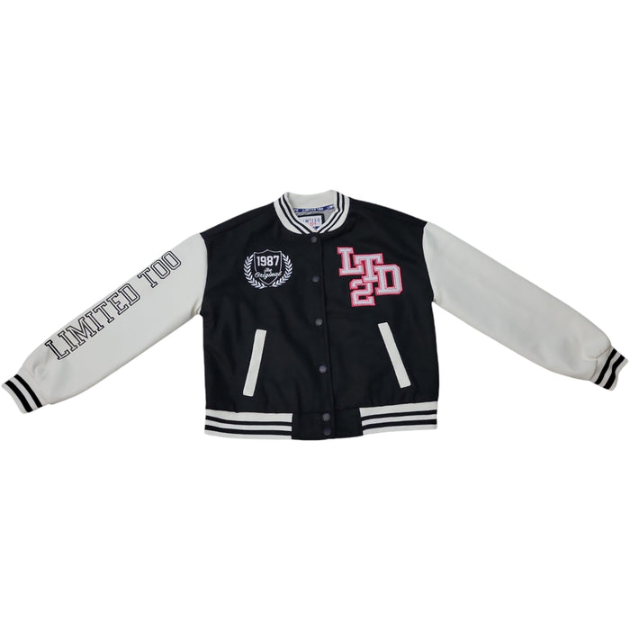 Limited Too Girls Varsity Easy Care Button Closure Bomber Jacket