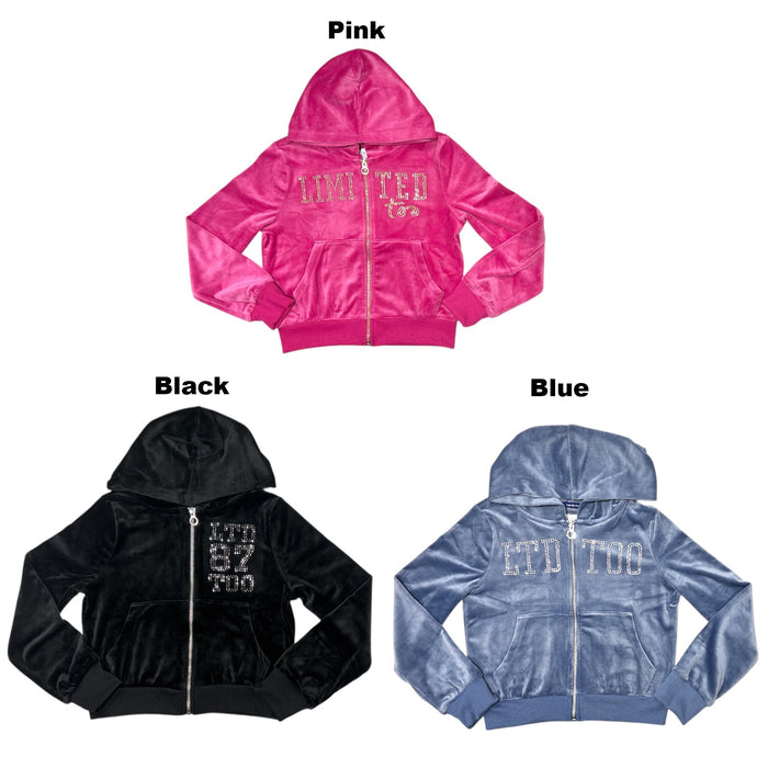 Limited Too Girls Full Zip Soft Lightweight Velour Hoodie Jacket w/ Pockets