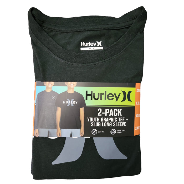 Hurley Boy's Soft & Breathable Crew Neck Graphic Tee & Slub Long Sleeve Tee, 2pk