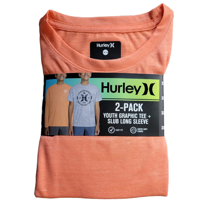 Hurley Boy's Soft & Breathable Crew Neck Graphic Tee & Slub Long Sleeve Tee, 2pk