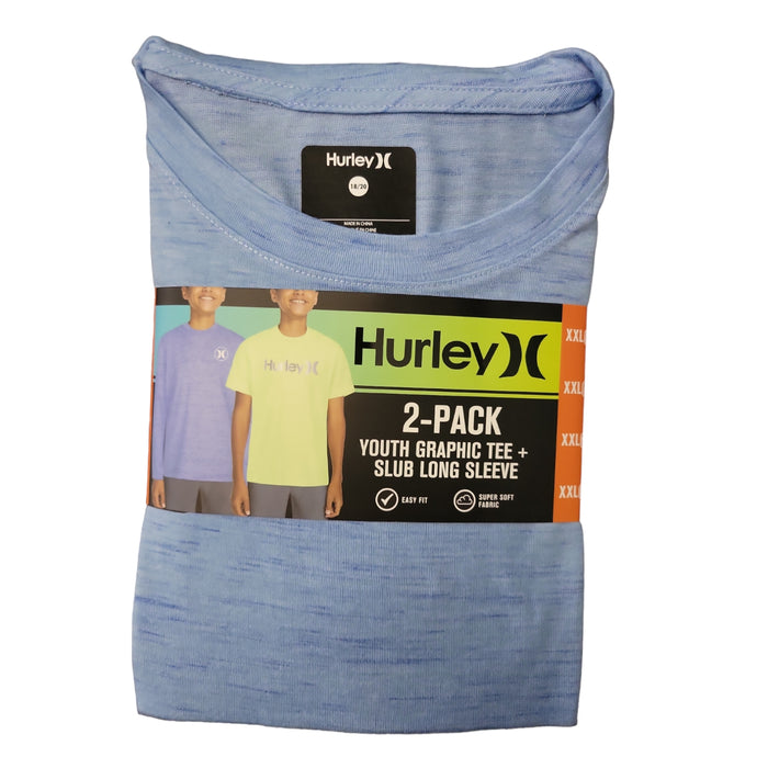 Hurley Boy's Soft & Breathable Crew Neck Graphic Tee & Slub Long Sleeve Tee, 2pk