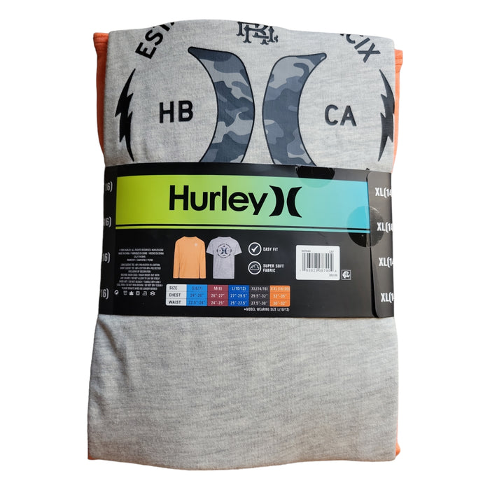 Hurley Boy's Soft & Breathable Crew Neck Graphic Tee & Slub Long Sleeve Tee, 2pk