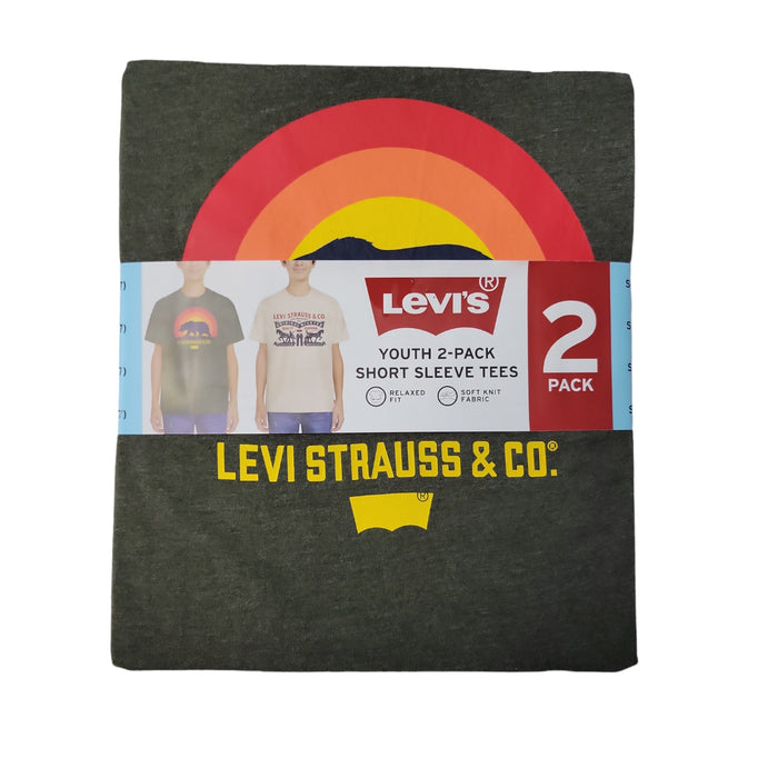 Levi's Boys 2 Pack Comfortable Ribbed Crewneck Breathable Short-Sleeve Tees