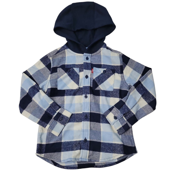 Levi's Boys Buttons Pockets Warm Flannel Jersey Hooded Shirt